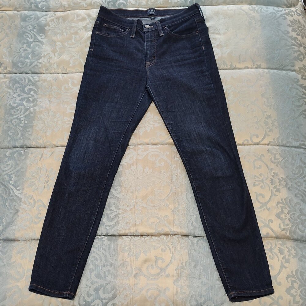 J. Crew dark wash high rise skinny blue jeans, like new condition, size 28